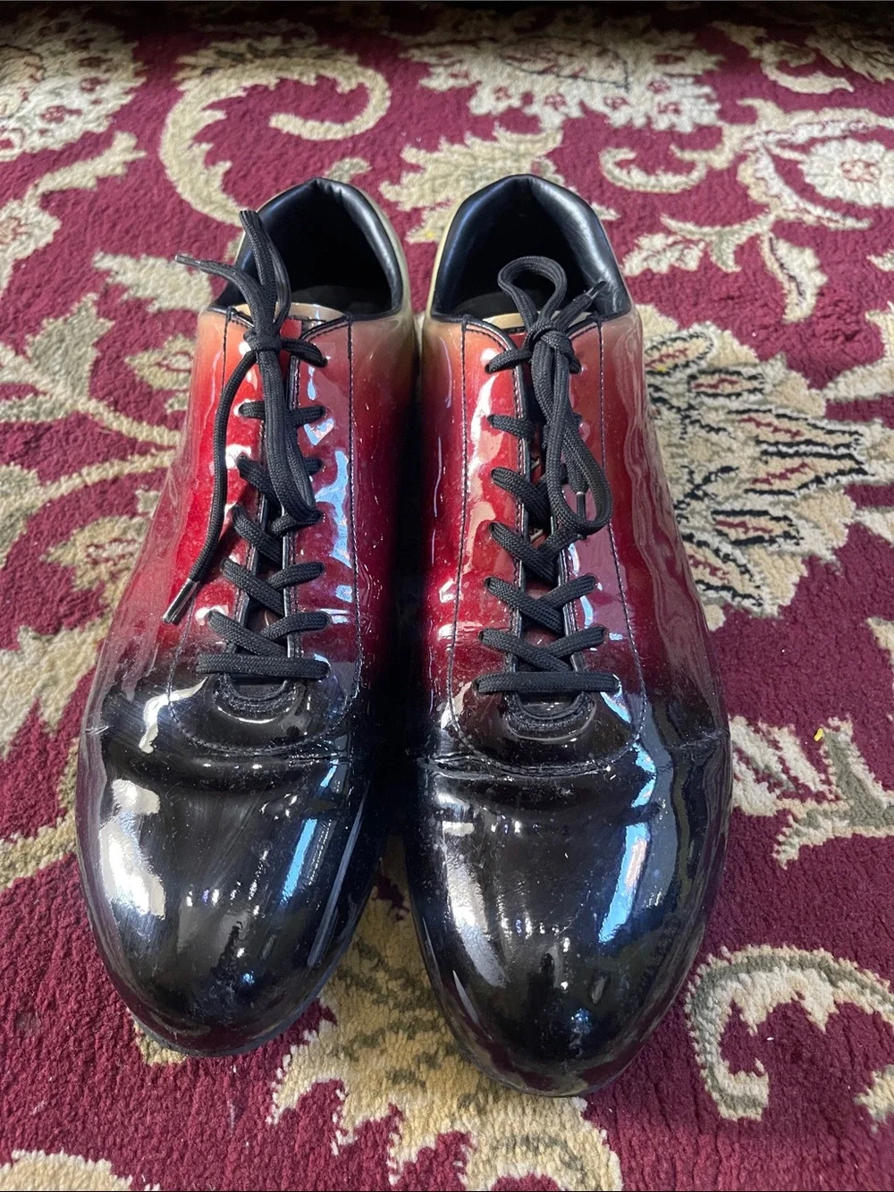 Men's Prada Red to Black Gradient Patent Lace-Up Shoes